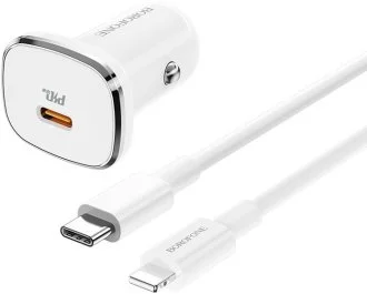 Автомобильное зарядное устройство Borofone BZ12B Single Port PD3.0 In-Car Charger Set, белое