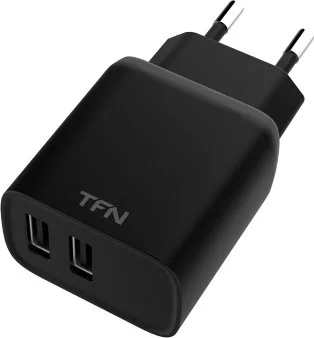 Сетевое зарядное устройство TFN 2.4A Rapid+, 2 порта USB, черное