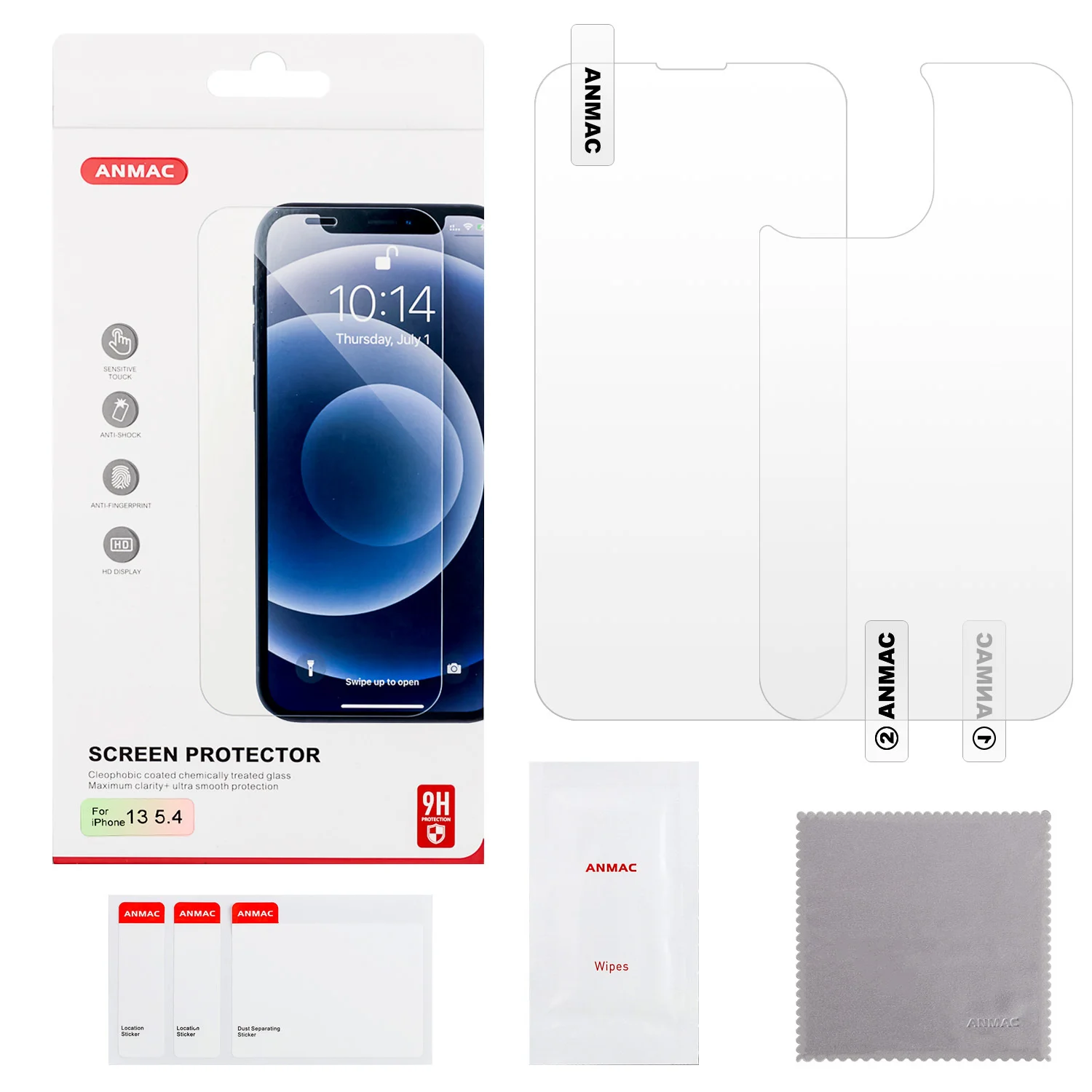 Стекло защитное для iPhone 13 Mini, ANMAC, с плёнкой на заднее стекло_1