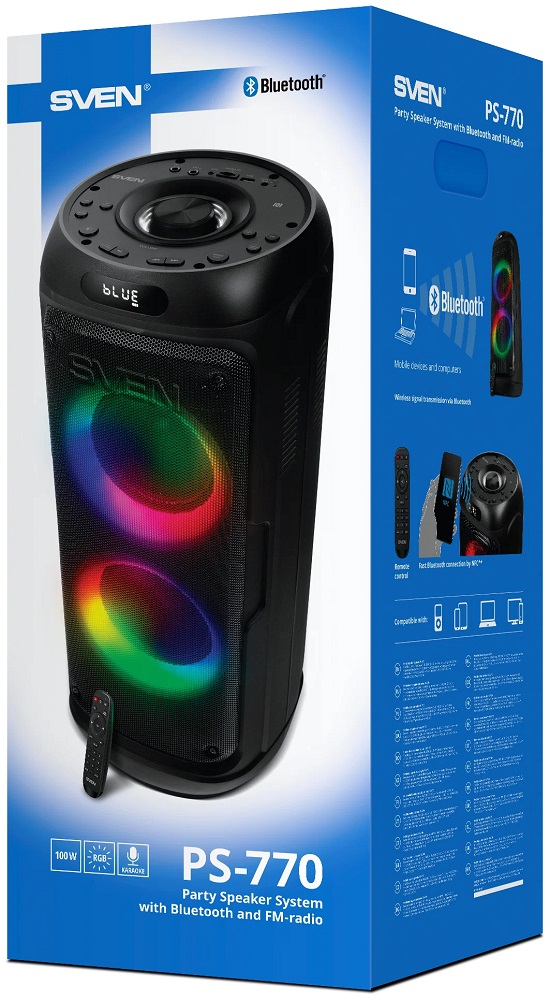 Беспроводная портативная колонка Sven PS-770 / 100W / TWS / microSD / USB / FM / Bluetooth / Батарея_8