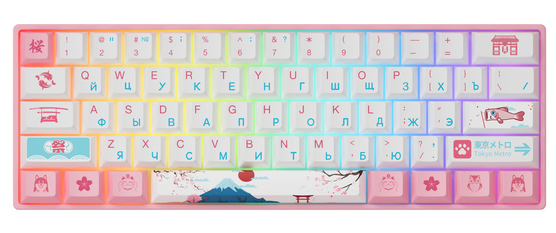 Клавиатура игровая механическая Akko 3061 (World Tour Tokyo R2, USB, GATERON Pink CS, RU), розовая