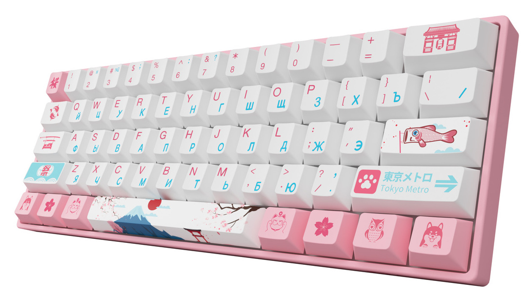 Клавиатура игровая механическая Akko 3061 (World Tour Tokyo R2, USB, GATERON Pink CS, RU), розовая_1