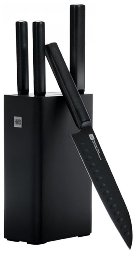 Набор кухонных ножей Xiaomi Huo Hou Heat Cool Black Non-stick Knife Set (4 ножа + подставка)_2