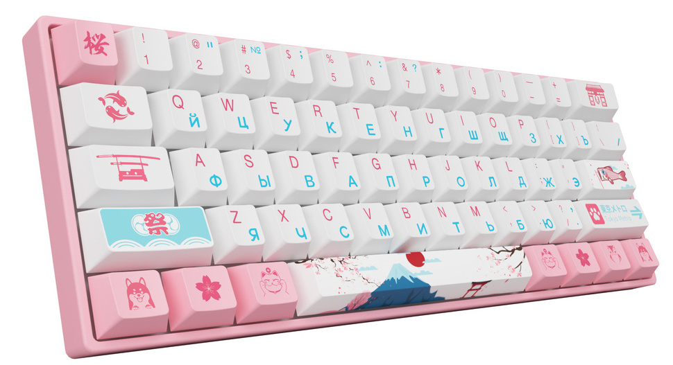 Клавиатура игровая механическая Akko 3061 (World Tour Tokyo R2, USB, GATERON Pink CS, RU), розовая_2