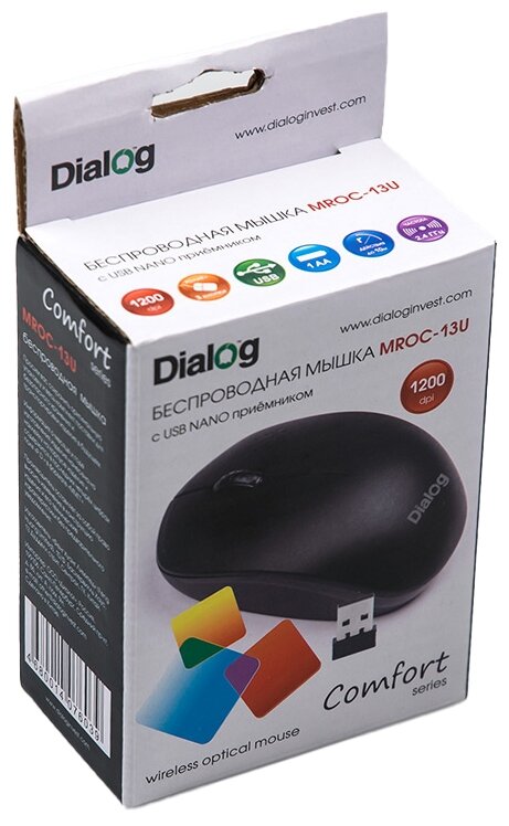 Мышь беспроводная Dialog MROC-13U Comfort RF 2.4G Optical - 3 кнопки + ролик прокрутки, USB, черная_7
